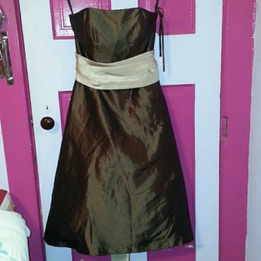 Bill Levkoff Brown/Tan Strapless Formal Dress 10‎